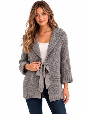 Gray Wool/Cashmere 3/4 Sleeve Knit Cardigan RARE Work Travel Fall Spring Winter